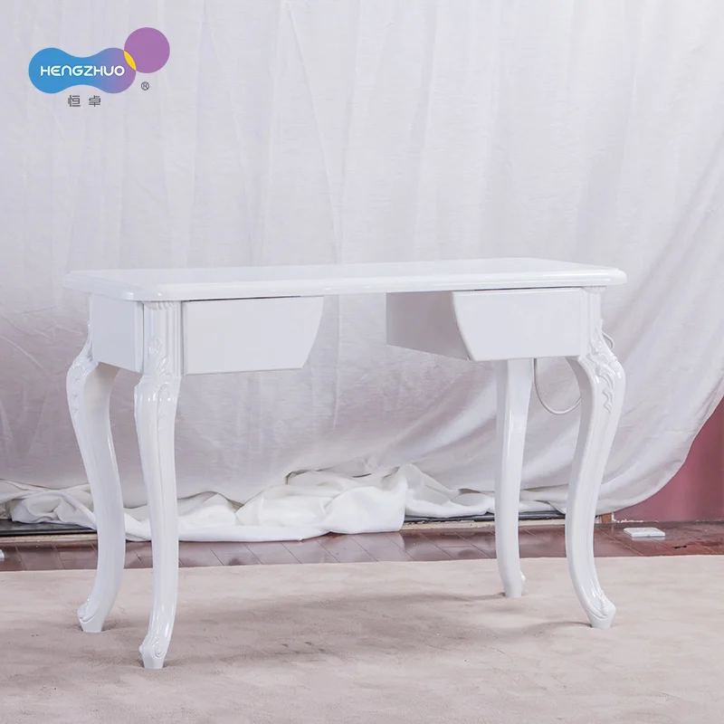 Light Luxury Antique Manicure Table with Drawers Elegant MDF Nail Desk Beautiful Garden Carving Design White Vanity Table