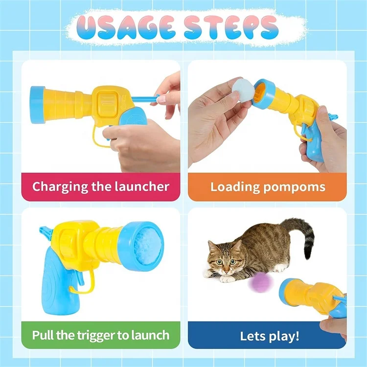 Wholesale Cat Plush Ball Launcher With Plush Ball Set Indoor Cat Toy Self-amusement Toy Gun Cat Interactive Pet Toy