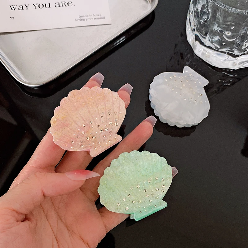 5cm Sweet Girls Mini Seashell Shape Rhinestone Hair Claw Clips Barrette Diamond Bling Fan Hair Claws Hair Accessories