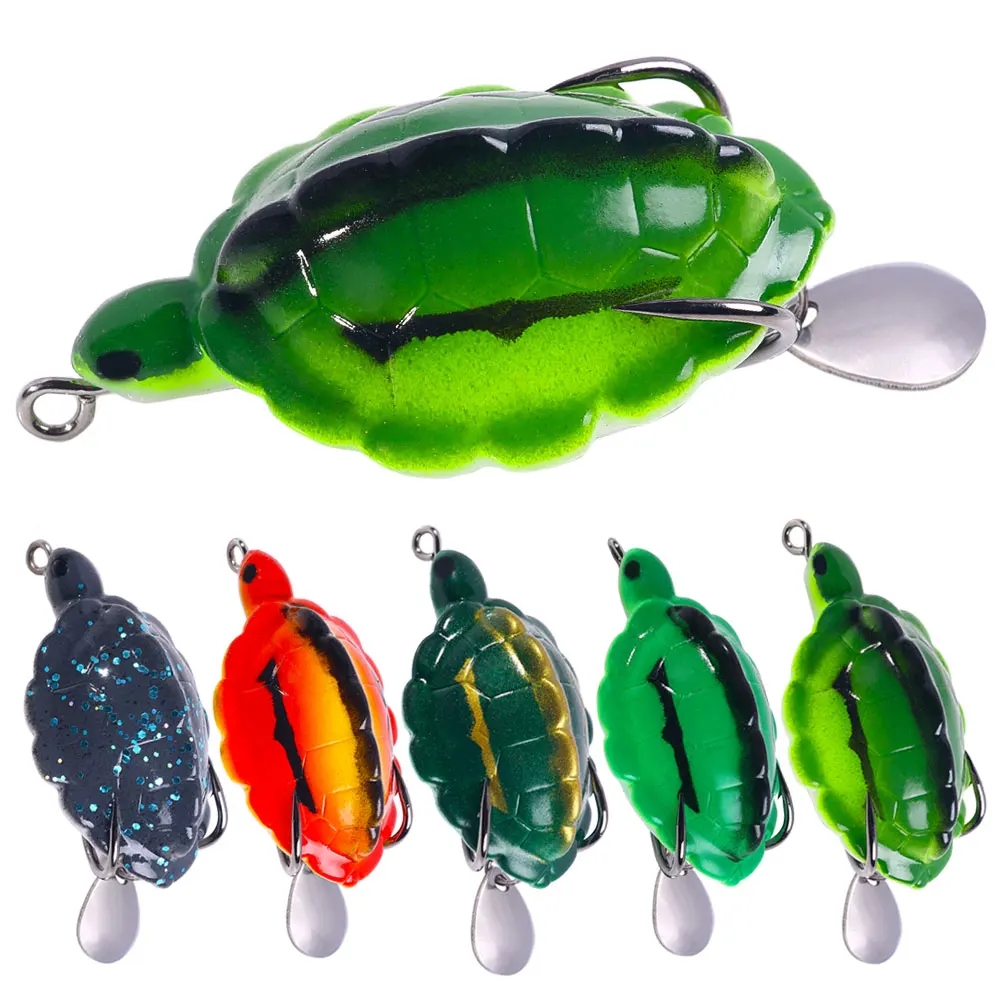 5.5CM 13.4G Wholesale Topwater turtle Lure Soft Fishing frog Lures with Spinner spoon Artificial Turtle Bait