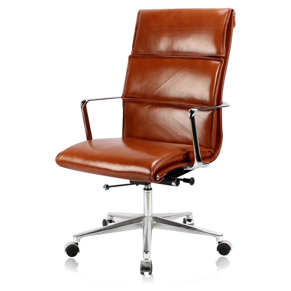 Офисное кресло с высокой спинкой кожаная настольная мебель эргономичное офисное похожее на кровать черное алюминиевое современное вращающееся