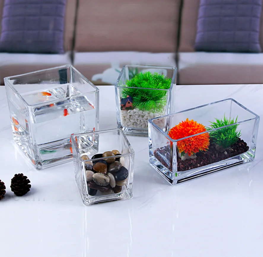 Tempered Large Bpa Free LFGB food grade Square Glass Vase Storage  Aquarium Fish Tank Flower Hydroponic Plant Containers