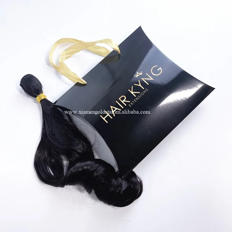 Luxury Custom LOGO Printing 1 bundle hair extension packaging wig pillow boxes with handle