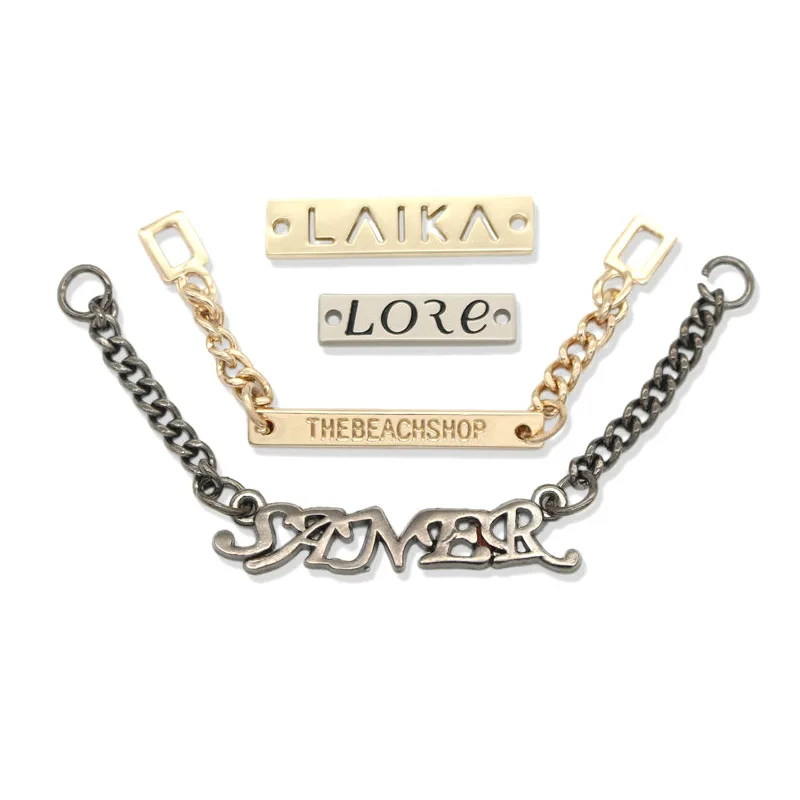 custom brand name metal lettering logo label sewmetal label hijb label for bags