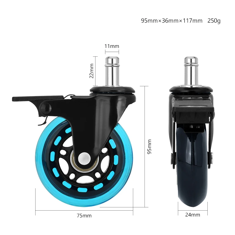 Universal 3 Inch Medical Heavy Duty Industrial Wheel PU Swivel Furniture Chair Caster with Brake Office Chair Caster Wheel