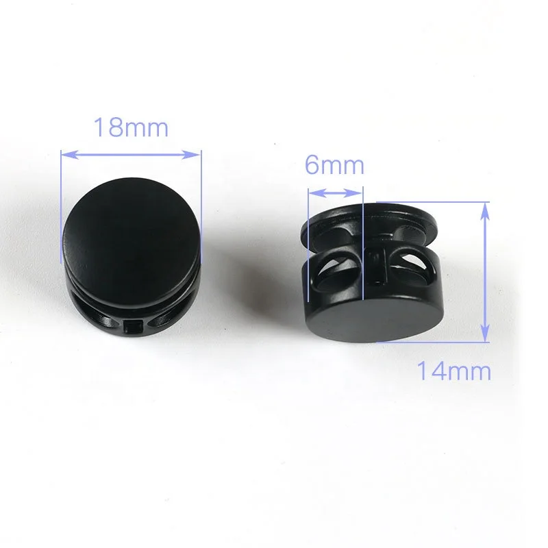 Factory Custom Eco-friendly 2 Hole 6mm  Round Black  Silver Bungee Cord Lock Drawstring Stopper   for elastic rope Downcoat