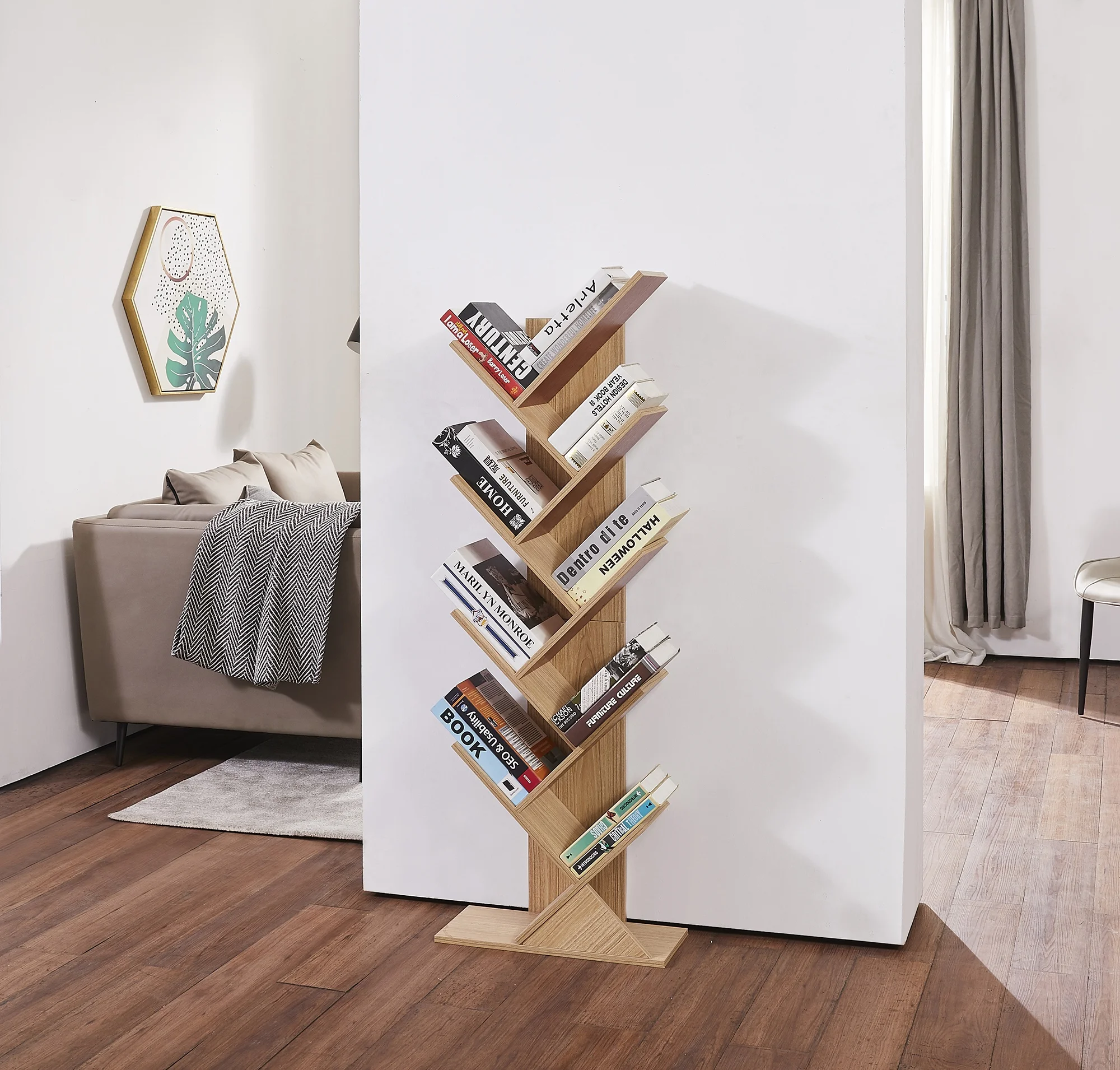 
Hot sale wooden small bookcase tree-shape bookshelf for home 