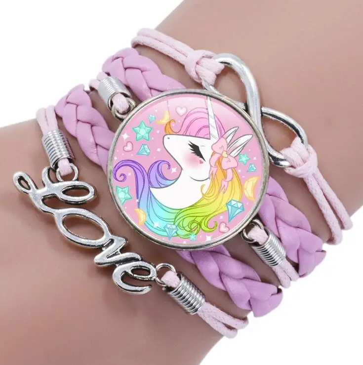 Personalised Kids Jewelry Multi Leather Glass Mesh Unicorn Butterfly Princess Charm Bracelets