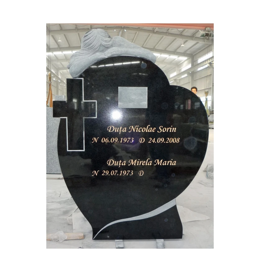 Single heart shape headstone sunflower carve upright monument tan brown marble headstone tree stump monument