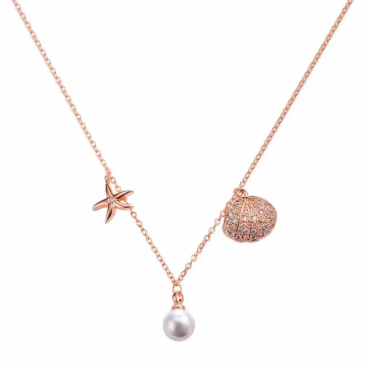 2022 fashion jewelry 925 sterling silver pearl pendant starfish and shell chain necklace