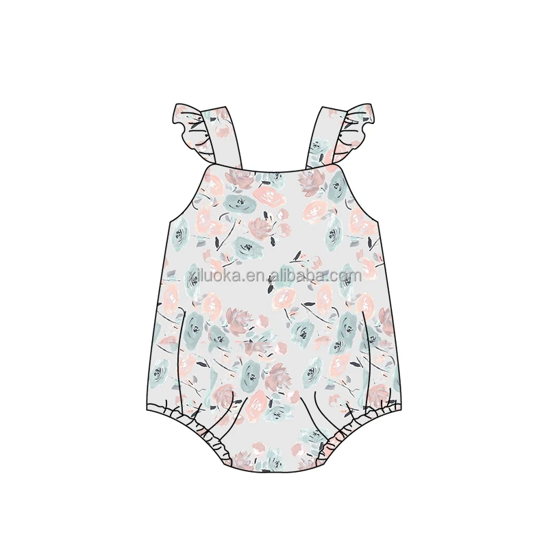 2022  Infant Boutique Clothing Ruffle Sleeve Newborn Girl Flower Romper with Snaps