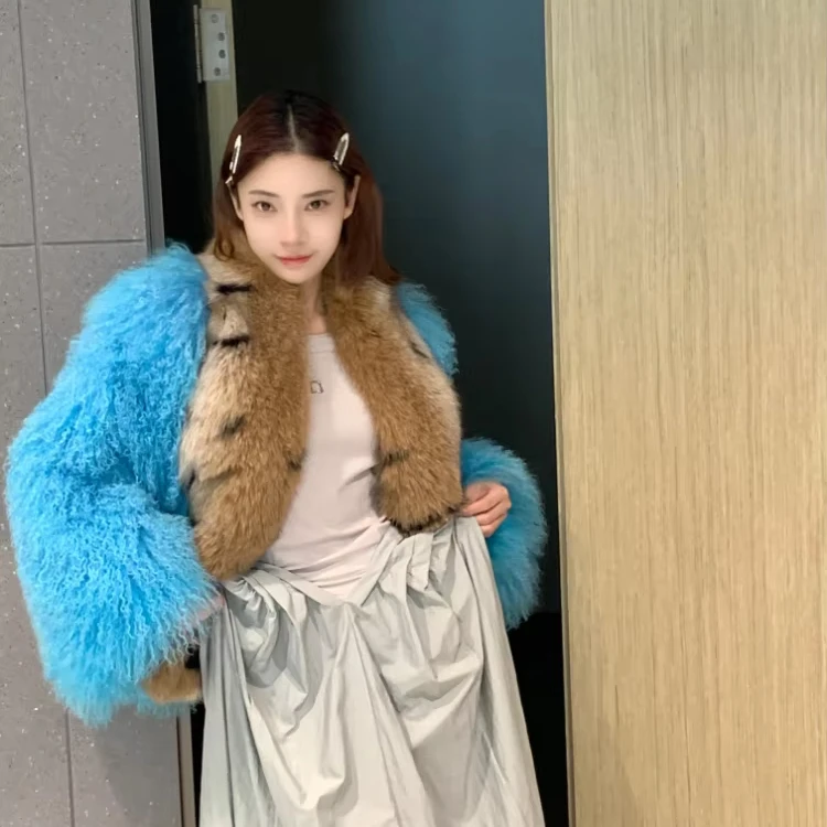 New Style 100% Real Mongolian Fur Coat Lamb Wool Fur Jacket Women Sexy Elegant Winter