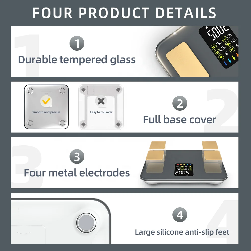 Glass Digit bathroom weight Fitdays BMI app Composition Electron Weighing household Smart bodi Scale
