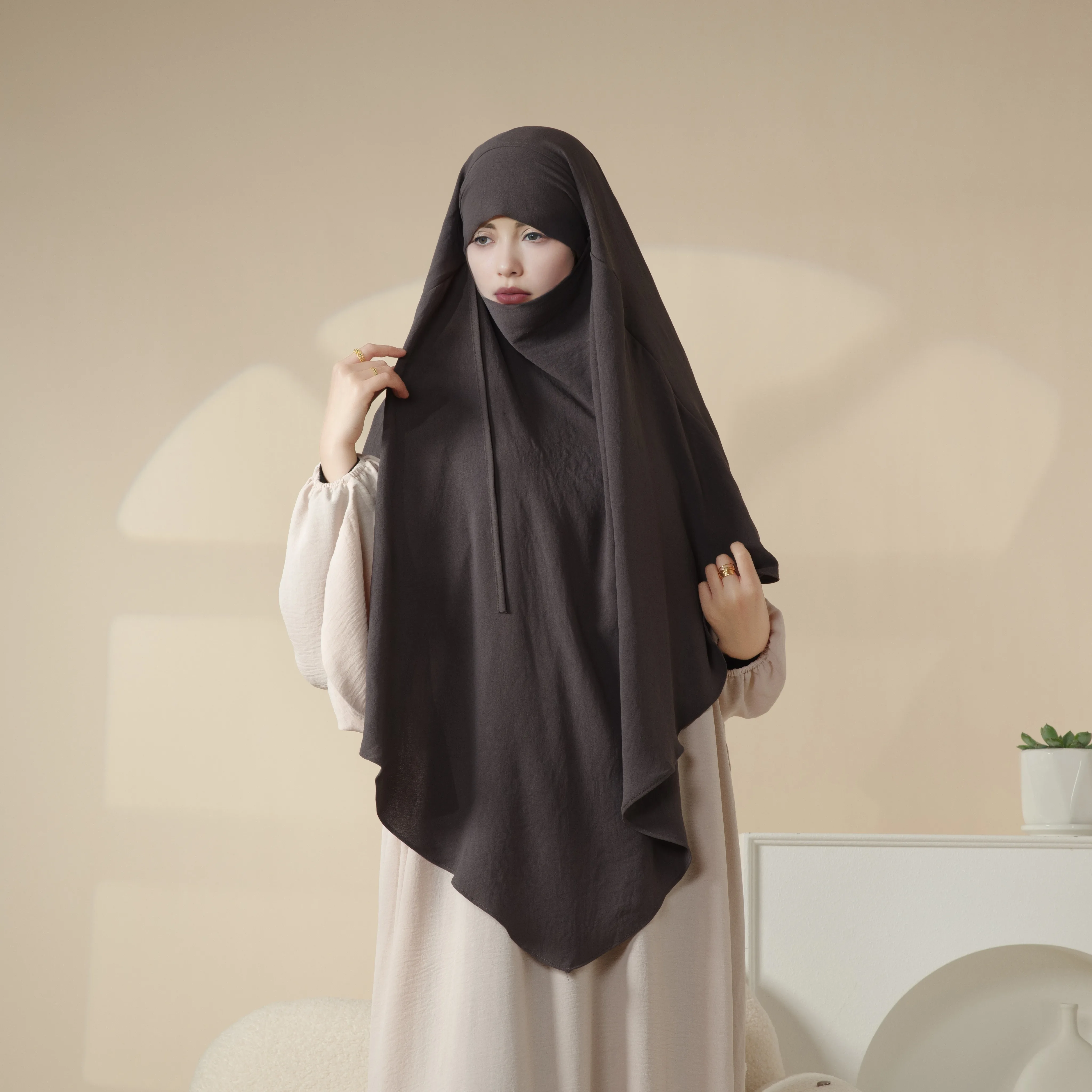 New Crepe 1-Layer Khimar Hijab for Women Crepe hijab Soft Lightweight Long Head Shawl Wraps Saudi Niqab