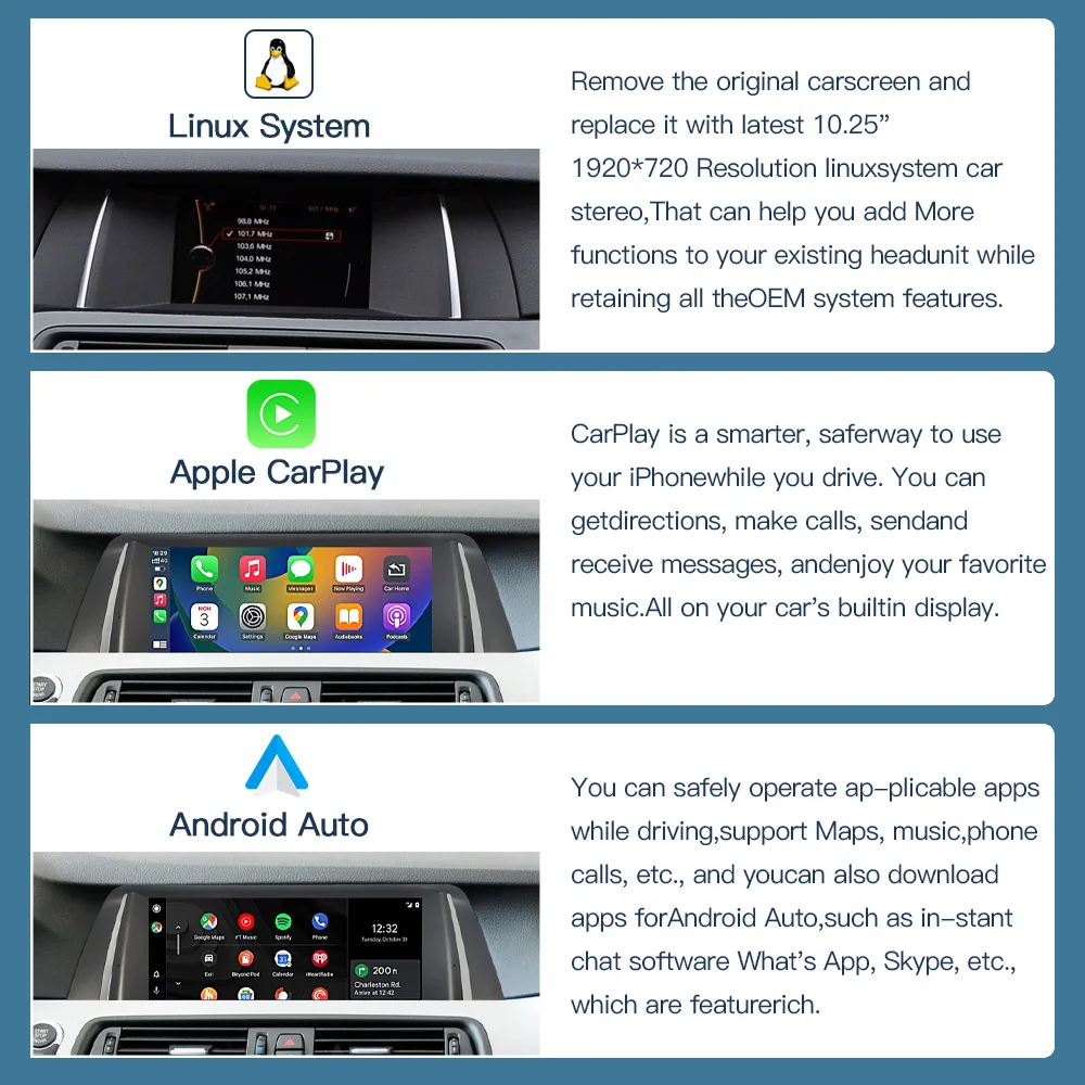 1920*720 10.25' Auto Carplay Android for BMW Screen Linux 5 Series F10 F11 2010-2016 CIC NBT System Car Radio Multimedia Player