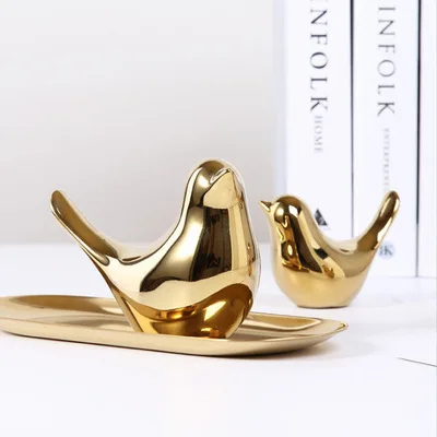 Luxury Nordic Decorative Ceramics Golden Bird Home Decoration Wedding Pottery Crafts