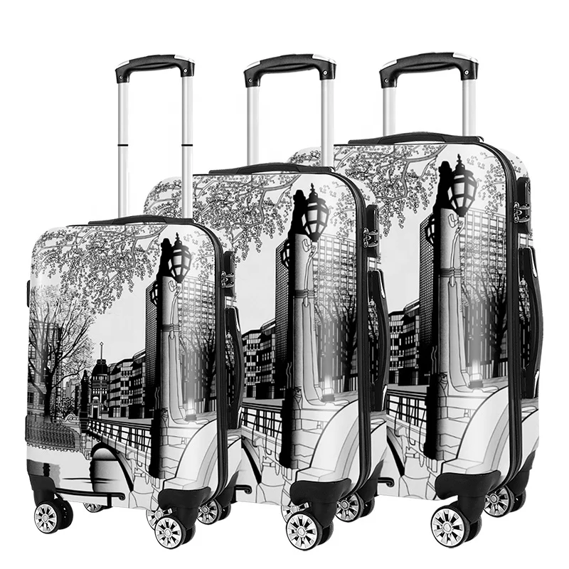 LONDON BUS printed PC+ABS 3 Pcs UK flag printed hard luggage suitcases luggage