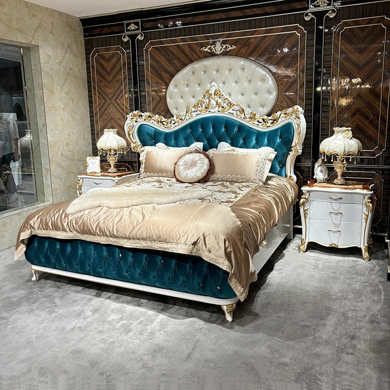 MO LAN French cloth luxury master bedroom 1.8m double bed group European neoclassical white solid wood carved princess queen bed