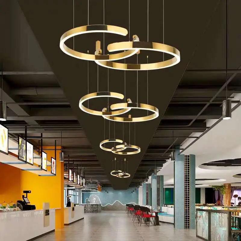 Modern brass gold ring led hanging light for hotel lobby led ring pendant chandelier decoration
