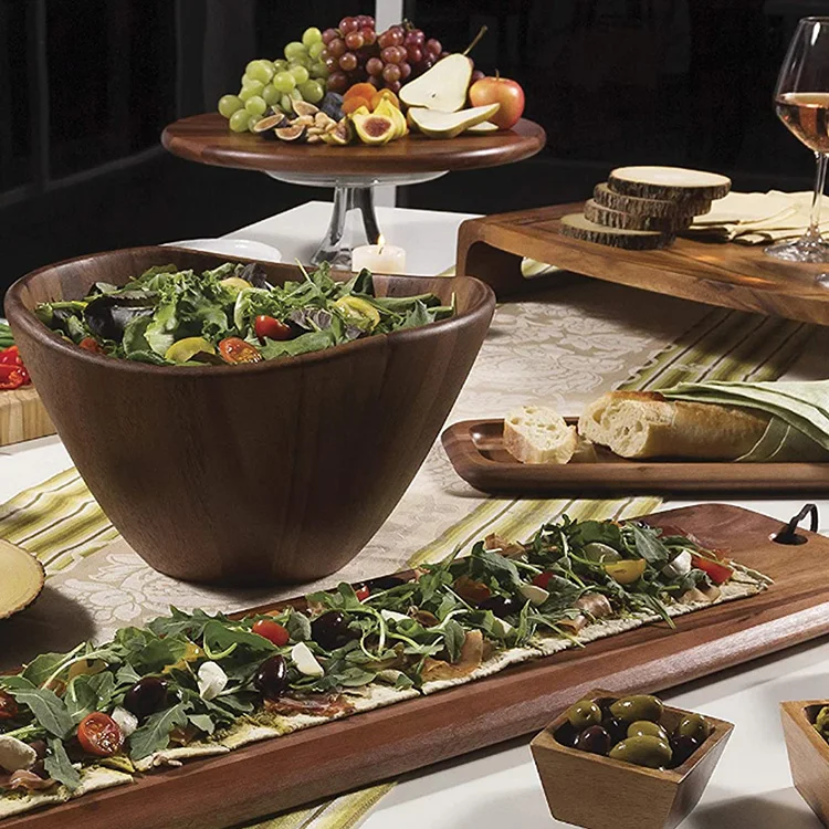 Home Restaurant Acacia Wood Yuan Bao Shape Splicing Salad Dough Bowl Wood Decorative Bowl Wooden Bowl For Salad