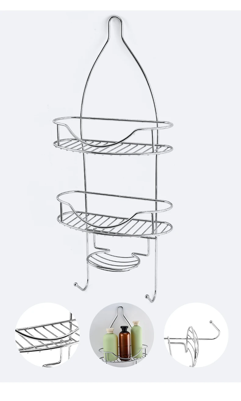 CBM Manufacture Price Wire Stainless Steel Bathroom Shelf With Hook Hanging Shower Shelves Storage Rack