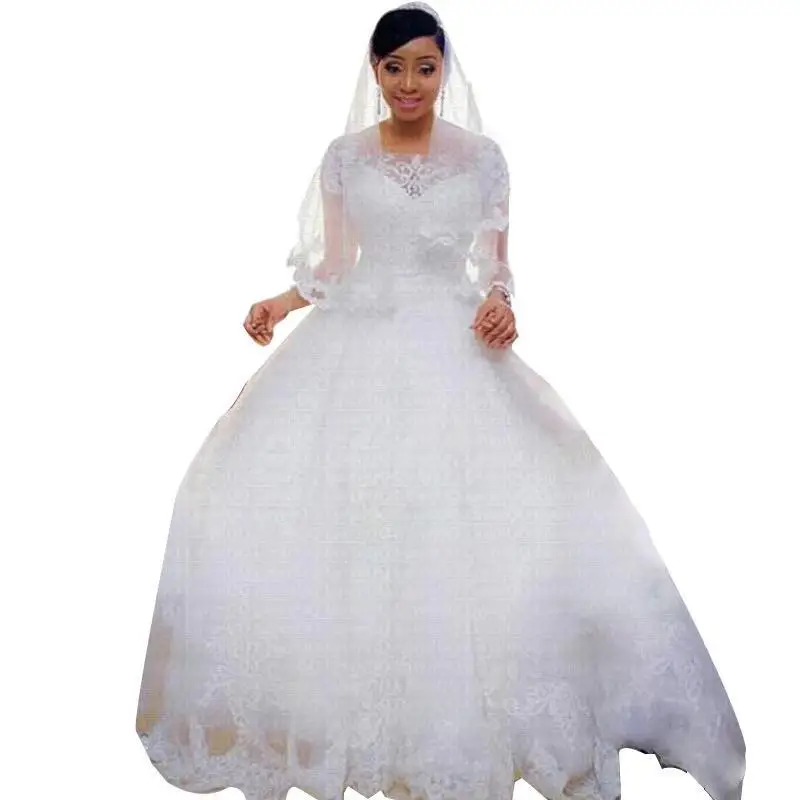 
Manufacturer supply pure white lace plus size customized women wedding dress  (1600194971194)