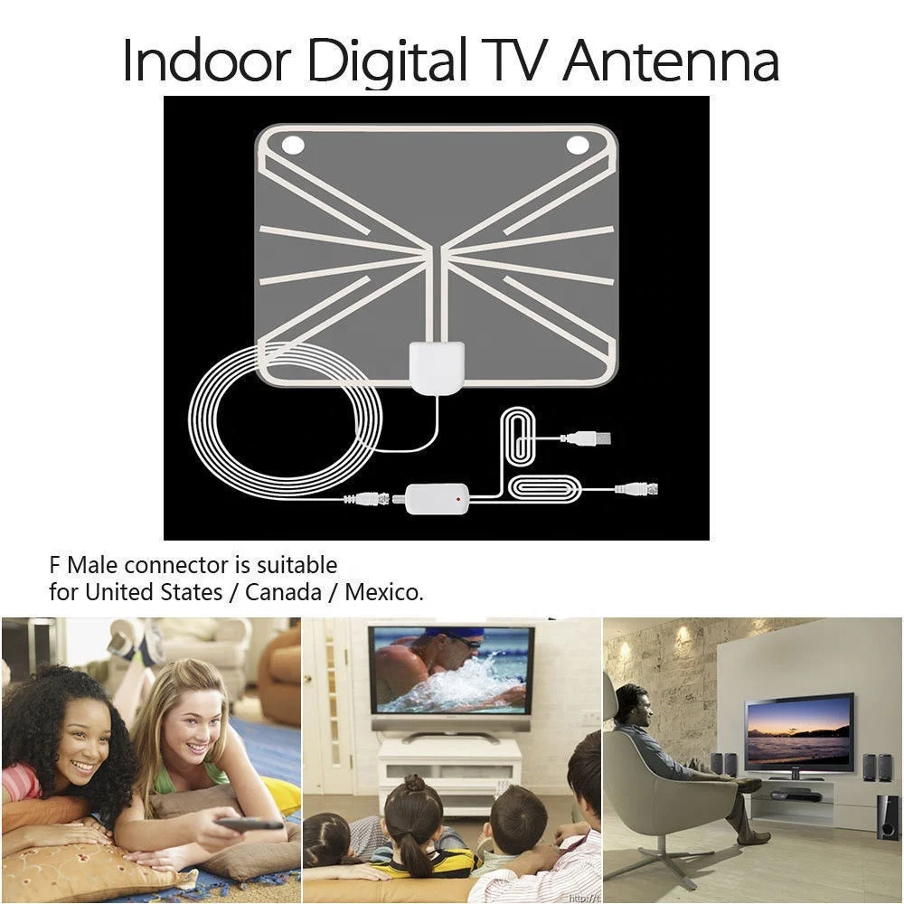 HDTV Indoor TV Antenna ; High Power Amplifier to Boost Signal + 16.5 ft Coax Cable; Supports All HD Digital TV formats