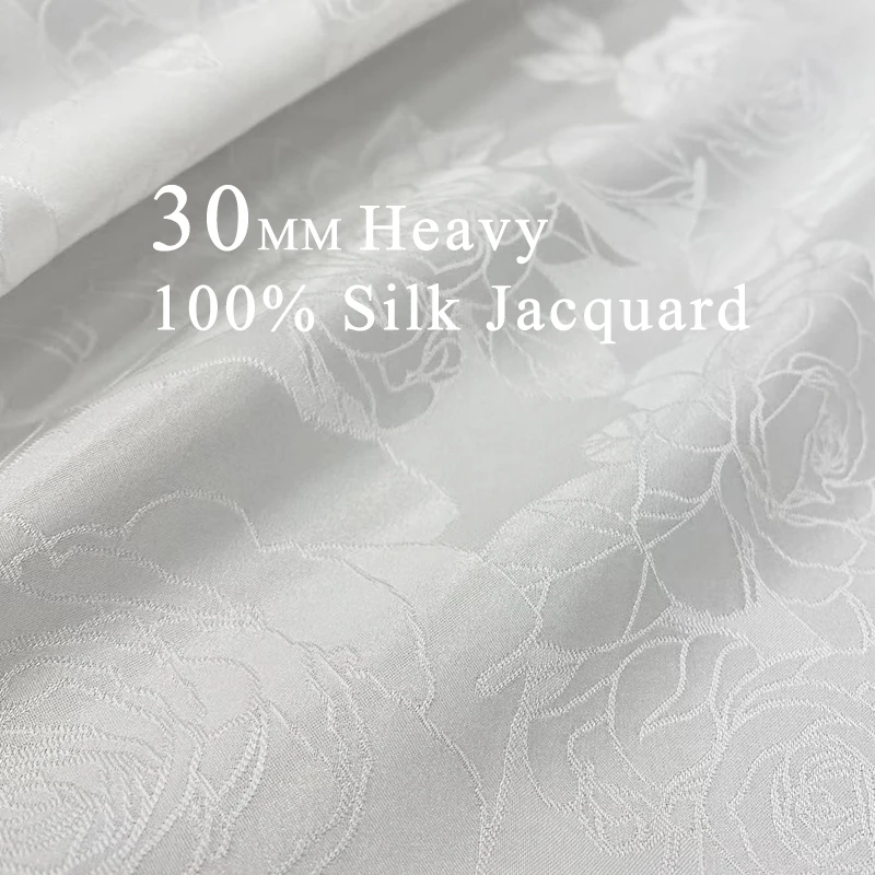 fast shipping 100 pure silk satin jacquard fabric 30mm white black heavy silk material chinese brocade in silk