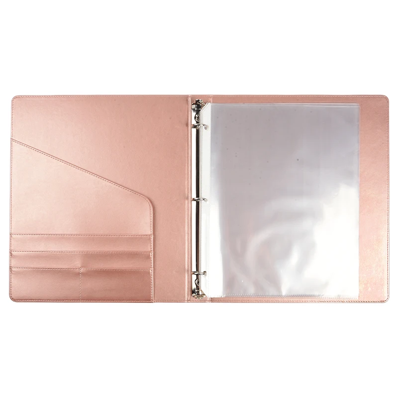 Business File Holder PU Leather 3 Ring Binder Padfolio Case Executive Folder Professional Letter Size A4 Document Bag