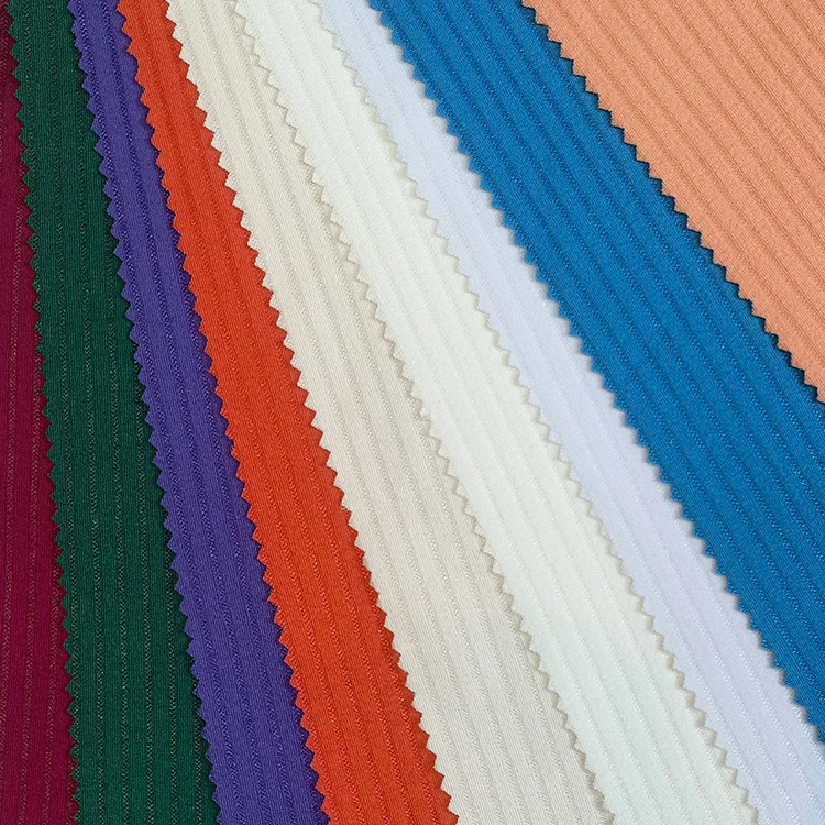 Custom color knit stripe 98%polyester 2%spandex crepe rib fabric for women blouse