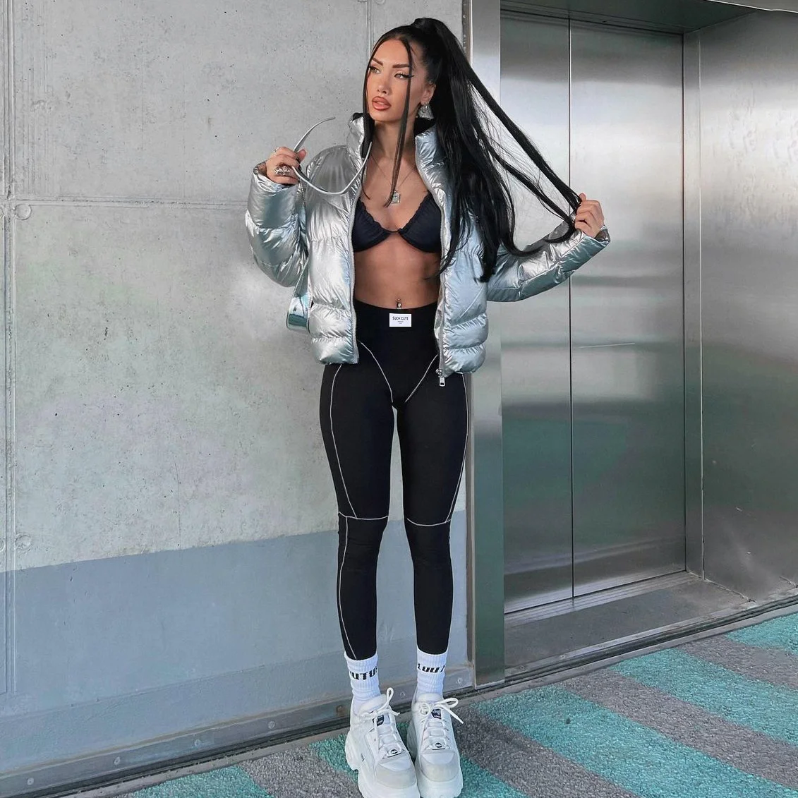 OUDINA OEM Winter Solid Color Line Tight Pants High Waist Regular Sports Trousers Yoga Bottom Tights Leggings For Women