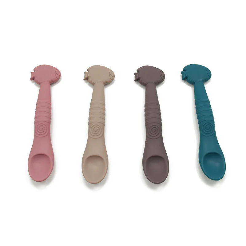 Hot Selling Fish Style Spoon For Kids BPA Free None Toxic Silicone Spoon For Wholesale Custom Logo And Colors Available