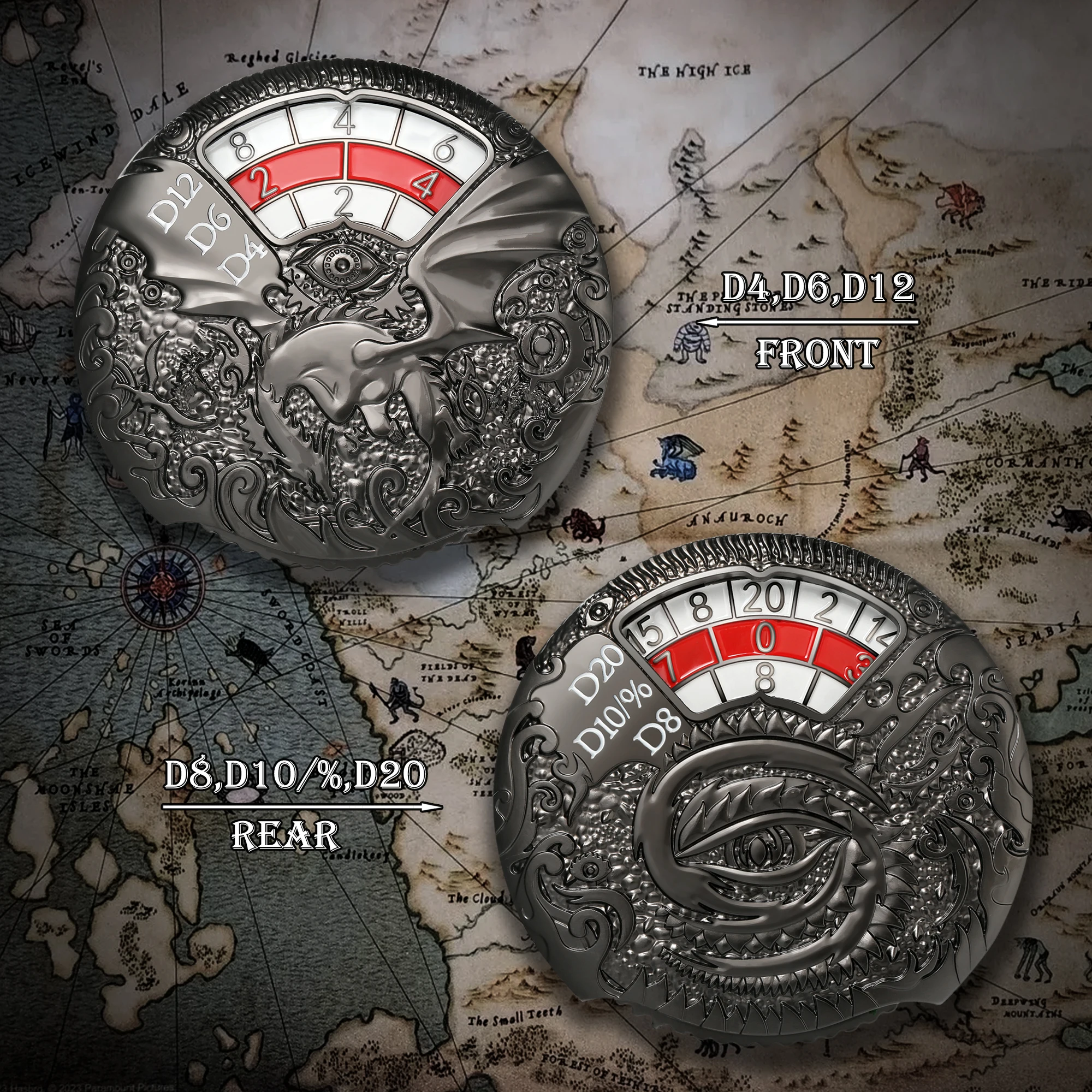 7-in-1Metal Fidget Spinner DND Dice Rotating Metal Dice Set D4 D6 D8 D10 D12 D20 D% Dragon and Dungeon Dice Set for RPG Games