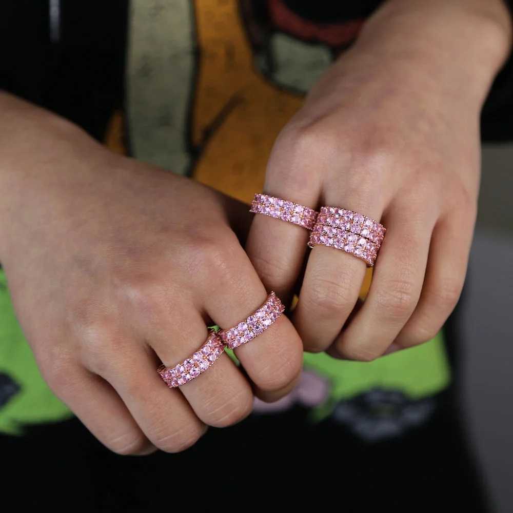 rose gold pink cubic zirconia cz double row cubic zirconia cz eternity engagement band ring