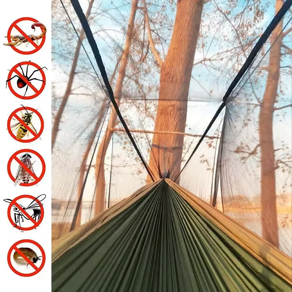 Outdoor Travel 1-2 Person  210T Nylon Camping  Hammock with Mosquito Net