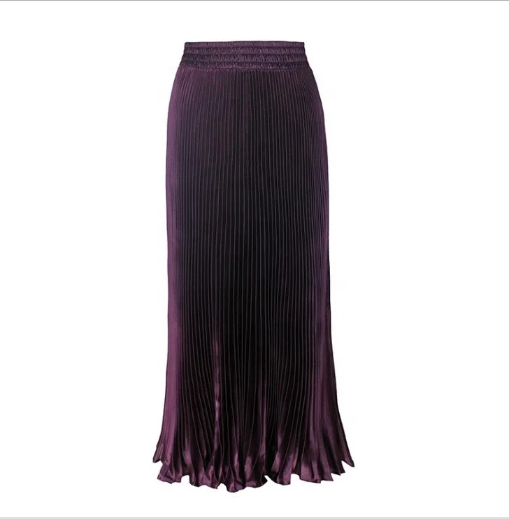 
QC-75474 Wholesale 100cm length ankle clothing women grace blazer and skirt long muslim women satin pleated skirt 