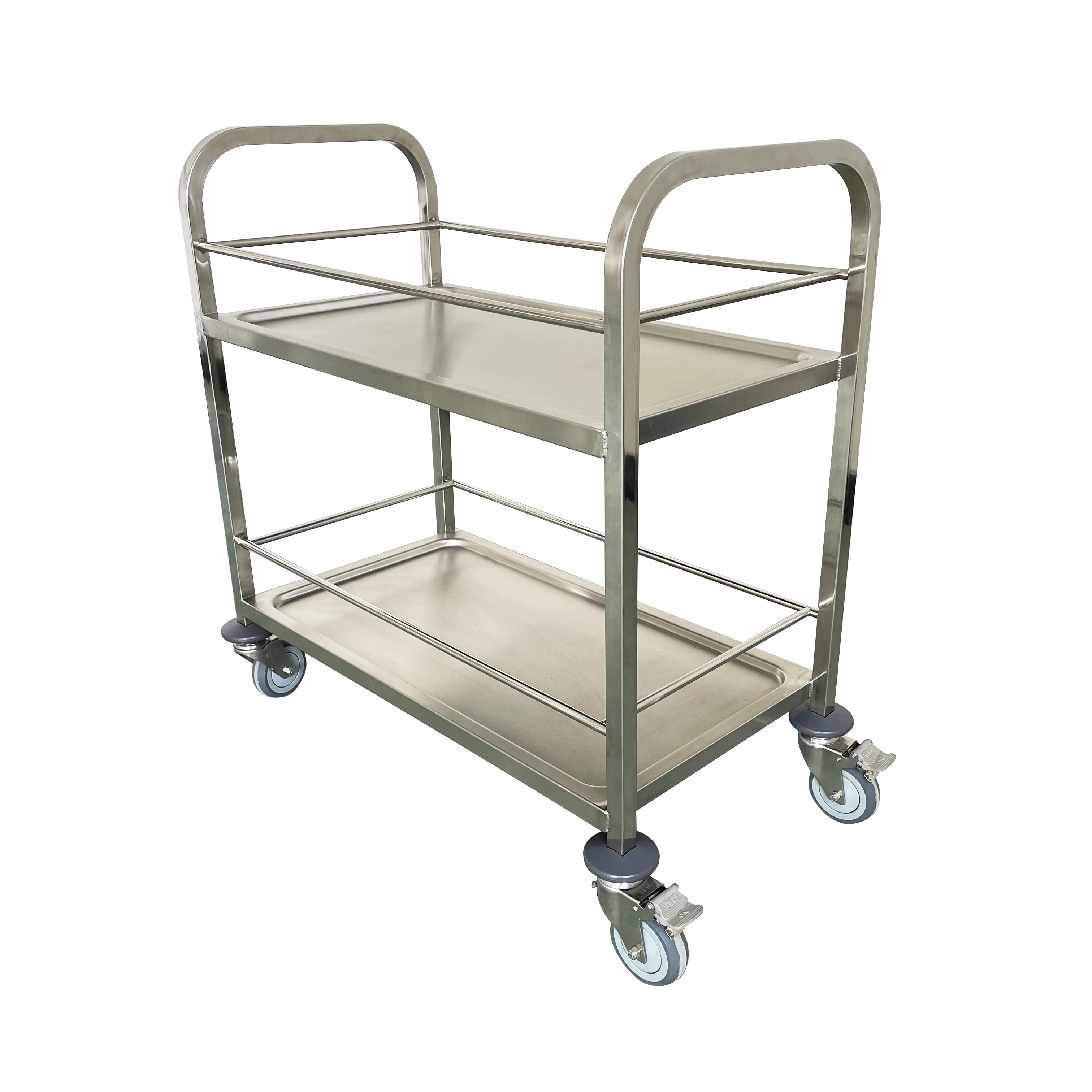 Jincheng High quality Food and Beverage Solid Stainless steel 2 Tiers Dining Cart Customised Kitchen Drinking Trolley
