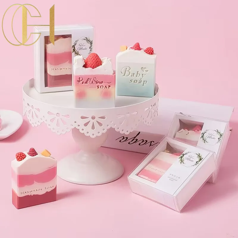 Wedding Gift Cute Luxury Facial Hand Essential Oil Amino Acid Skin Care Strawberry Cake Soap with Fragrance