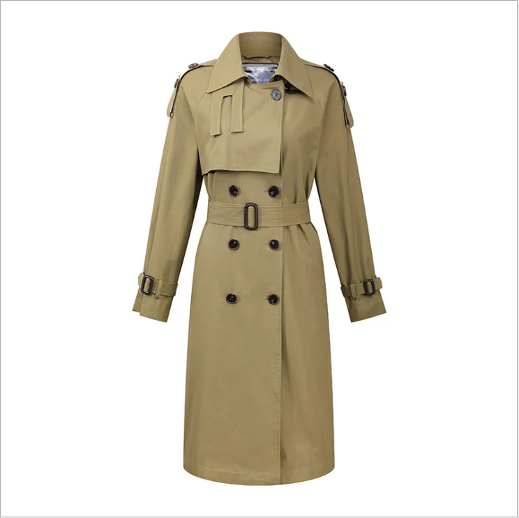 
2021 new autumn and winter windbreaker solid color long-sleeved windproof anti-wrinkle cotton casual knee long trench coat 