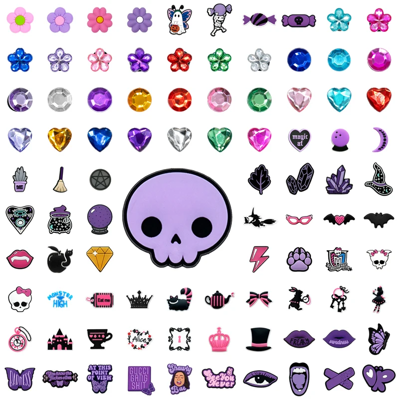 HYB flower crystals purple cat candy fashion Eco-friendly anime Shoe Charms for shoe decorations shoe charms