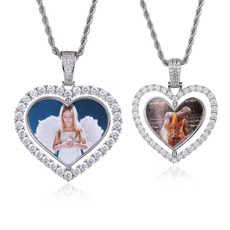 Double Sided Rotation Heart Picture Necklace Photo Pendant for Customized Photo Necklaces for Memory Gift Necklace