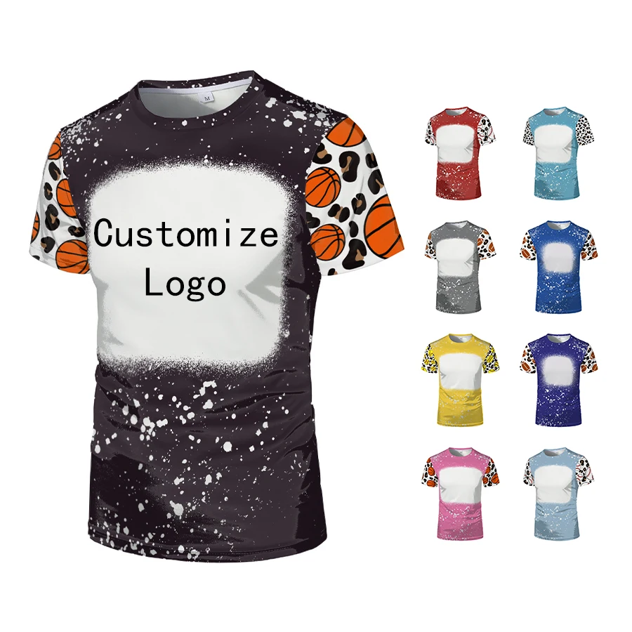 USA Shipping Amazon Hot selling Sublimation Blank Polyester Tie Dye Bleach Leopard Print Customized Logo Bleach TShirts