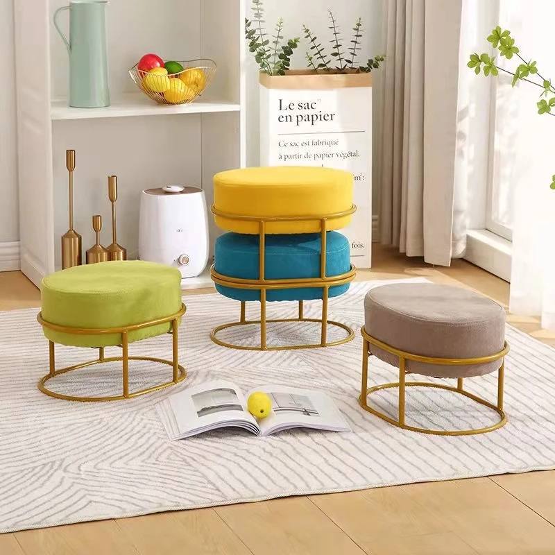 2021New Style Hot Seller Shoe Stools Cheap Colorful Stackable Modern Stool With Gold Metal Frame