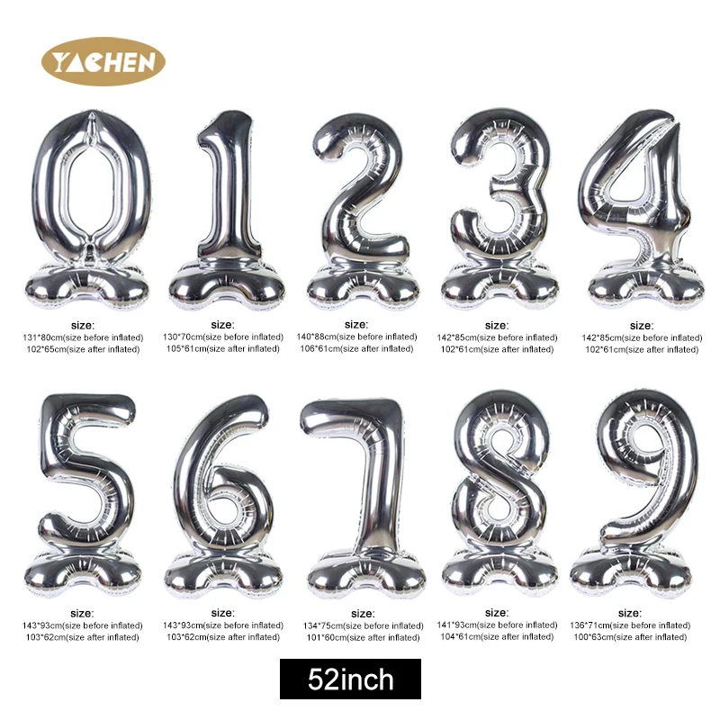 YACHEN Happy Birthday New Year Party Decoration Self Standing Big Giant Gold Silver Helium Foil Number Balloons 50 Inch