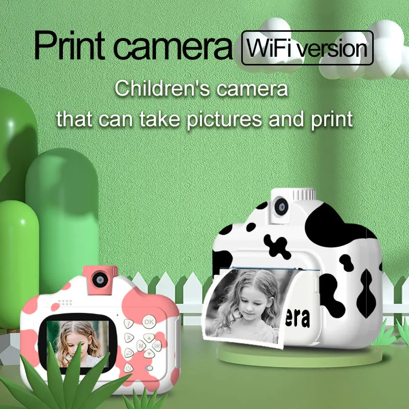 Cow color Digital ready to Print Kid Camera with 1080P resolution diy digital print kid camera thermal printer shipping label