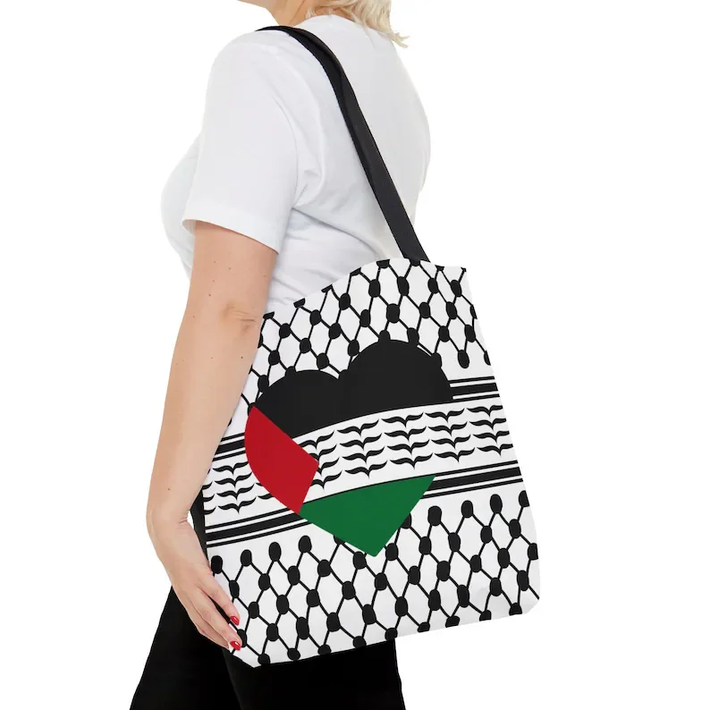 Pafu Customized Palestine Gift Palestinian Kefiyeh Tote Bag with Palestine Heart Personalized Palestine Tote Bag