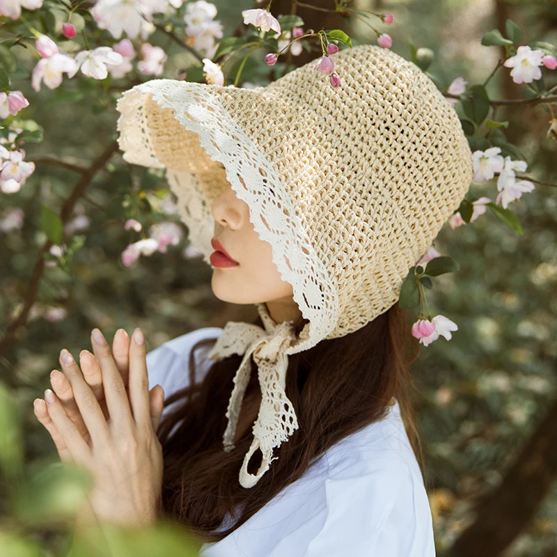 Wholesale Foldable Wide Brim Paper Straw Cloche Beach Sun Hat Cute Summer Hat with for Women Vacation sun protection hat