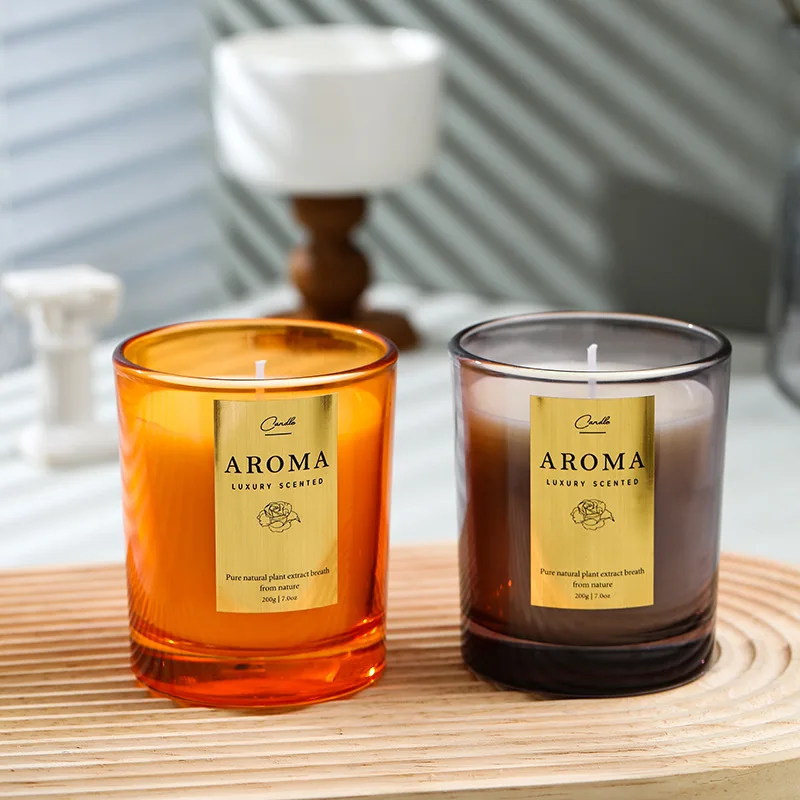 private label colored glass soy wax smokeless holiday gift accompanied handmade glass cup decorative scented candles