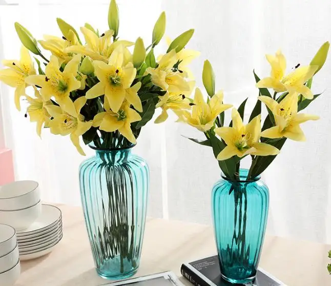 Hotsale Artificial real touch flower artificial PVC Lily 3 heads for home wedding decoration