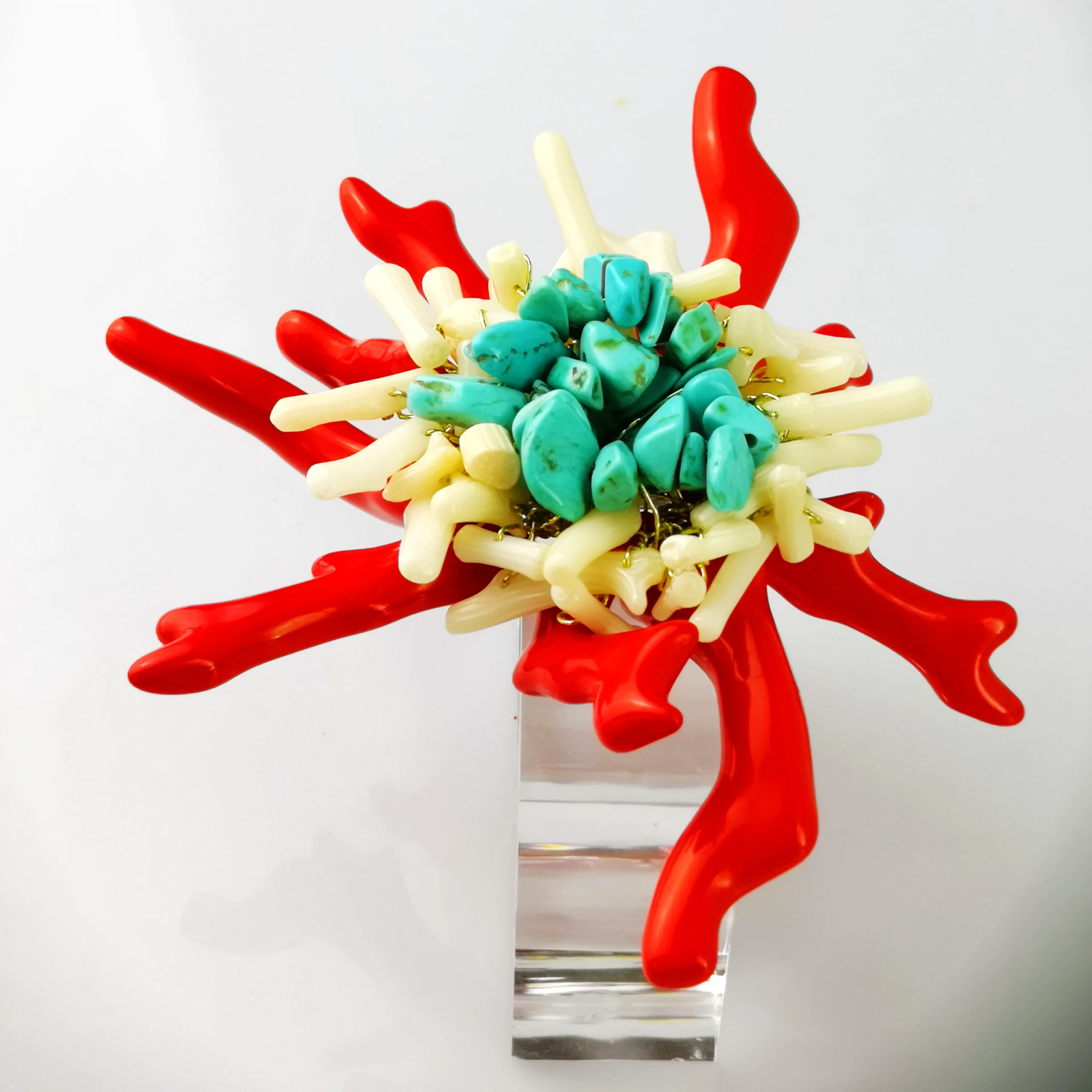 Coral napkin ring handmade with square clear decoration napkin holder